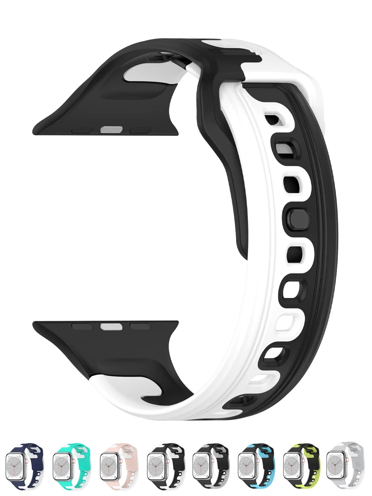 Ремешок спортивный для Apple Watch Band 44 мм 40 мм 45 мм 49 мм 41 мм 38 мм 42 мм, силиконовый браслет для iwatch Series 9 8 se 7 3 6 5 4 3 Ultra 2