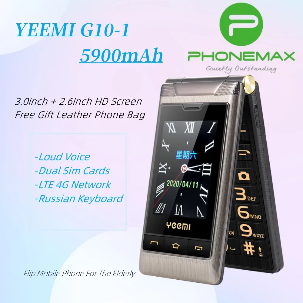 YEEMI G10-1 LTE 4G WCDMA 3G Flip Mobile Phone Real 1800mAh Battery Double Display Dual SIM Cards Large Key Cellphone For Elderly