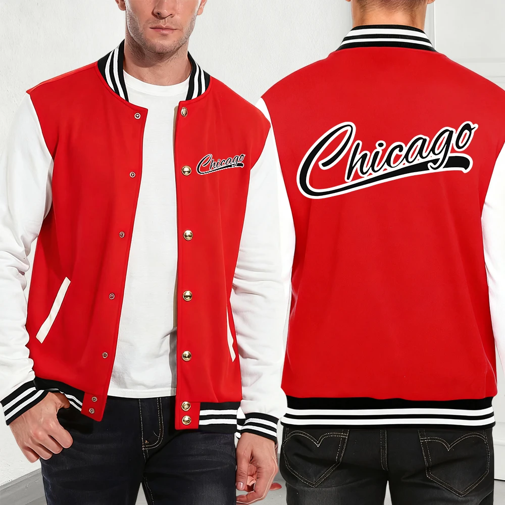 

Chicago Letter Printing Men'S Jackets Cotton Basics Pocket Baseball Jersey Autumn Winter Fleece Warm Coats Fashion Men Clothes