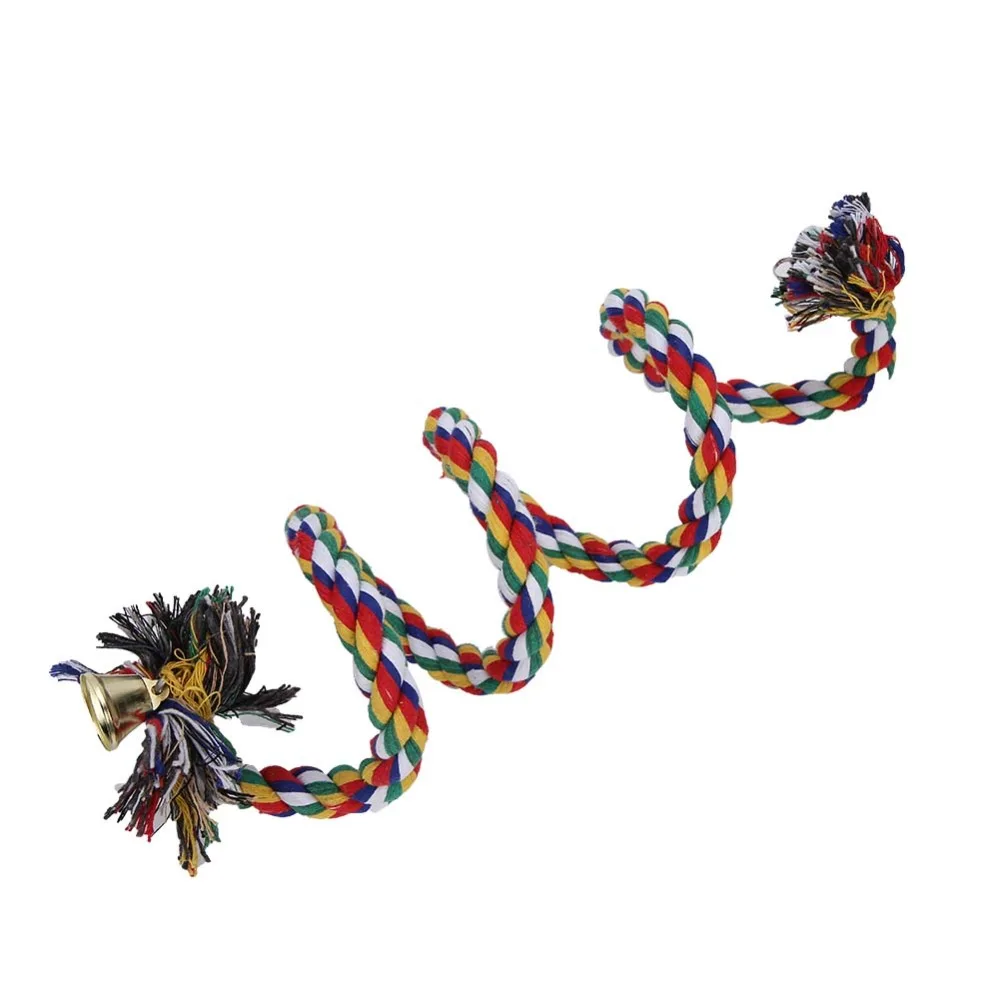 Cotton Rope Hanging Rope Toys Colorful Design Hanging Clip Climbing Rope Swing Stand with Bell Spiral Shape Birdcage Accessories