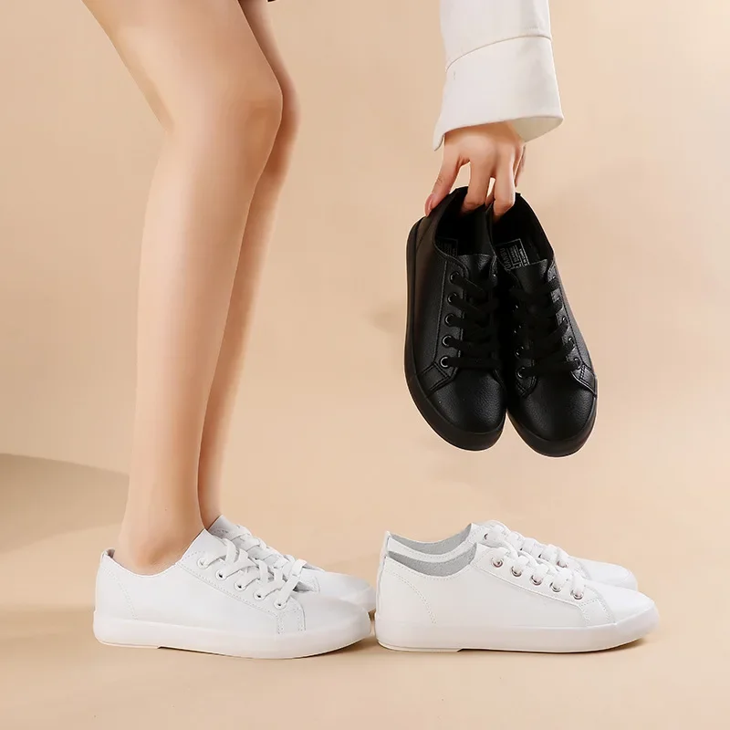 Men Women Shoes Fashion Couple Skateboard Shoes High Quality Leather Casual Shoes Lace Up Vulcanized Shoe Couple Sneakers Flats