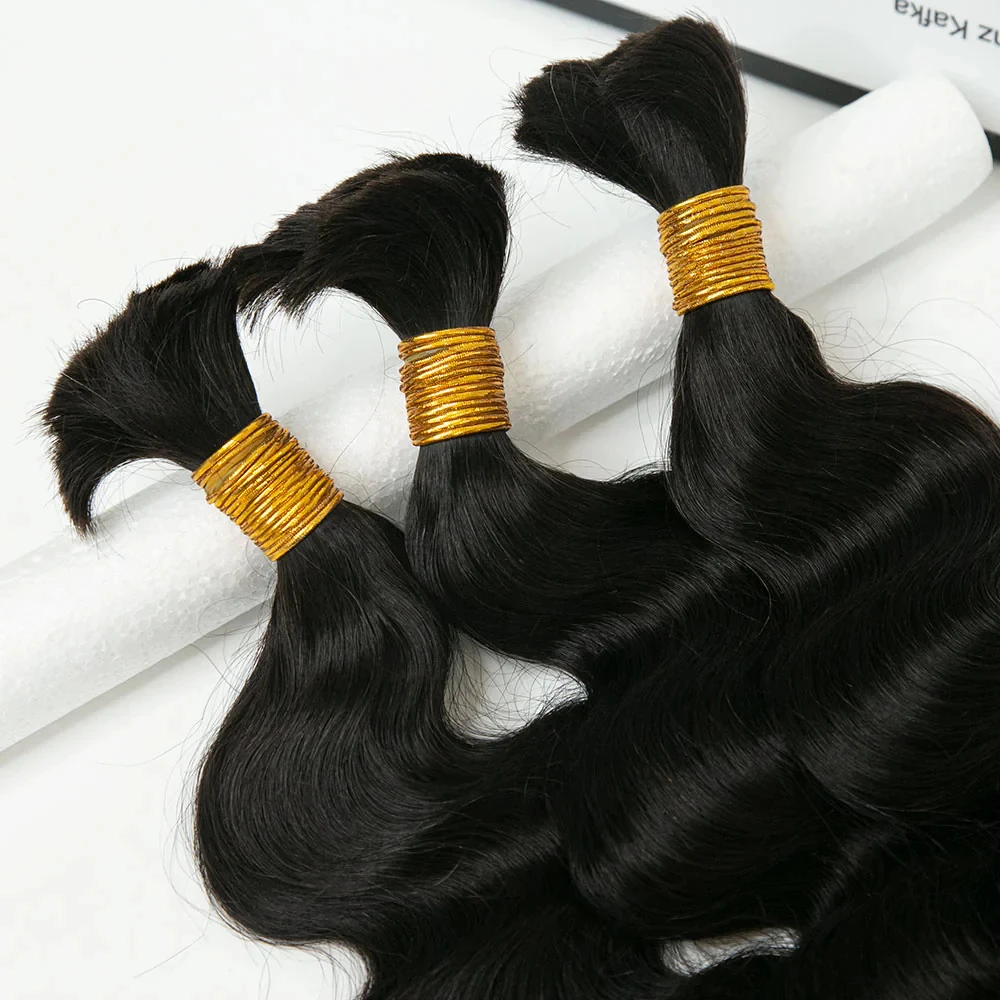 Vague de corps sans trame tresses Extensions de cheveux humains en vrac paquets de cheveux humains 16 ''-26'' naturel noir vierge cheveux en vrac pour tressage