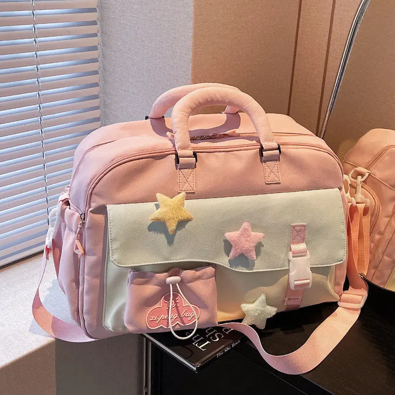 cute-casual-travel-bag-women's-high-aesthetic-lightweight-handheld-crossbody-fitness-bag-short-trip-travel-bag-korean-style