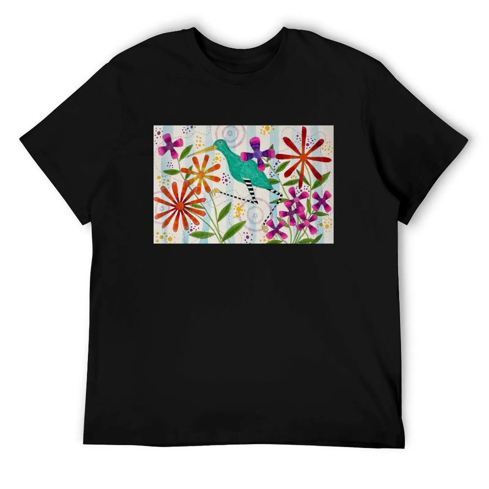 

Футболка Egret with Flowers, хлопковая футболка, мужская футболка из 100% хлопка, мужские хлопковые футболки