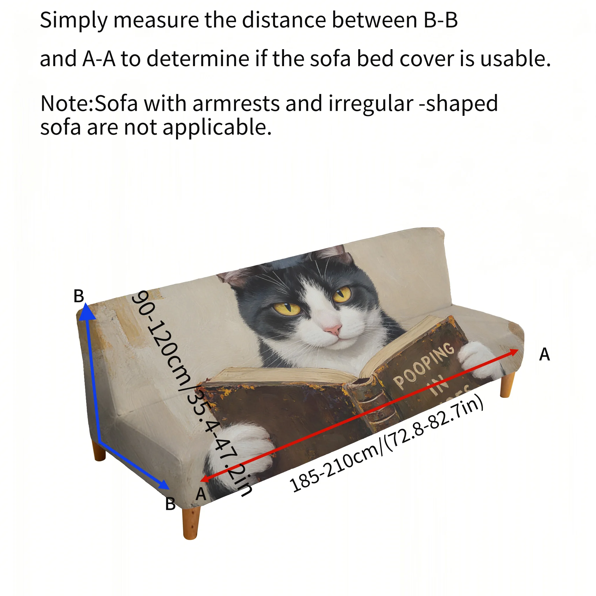 All-inclusive elastic sofa bed cover, funny cat reading sofa bed cover, easy to install and machine washable