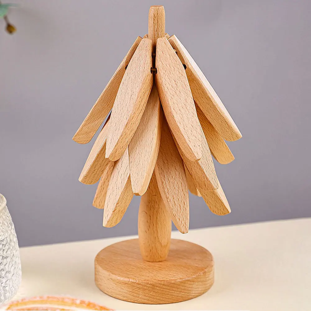 TriSALE-Support décoratif en bois en forme d'arbre, anti-brûlure, anti-chaleur, table de degrés, polymères, tampon isolé thermiquement, théière, pots chauds
