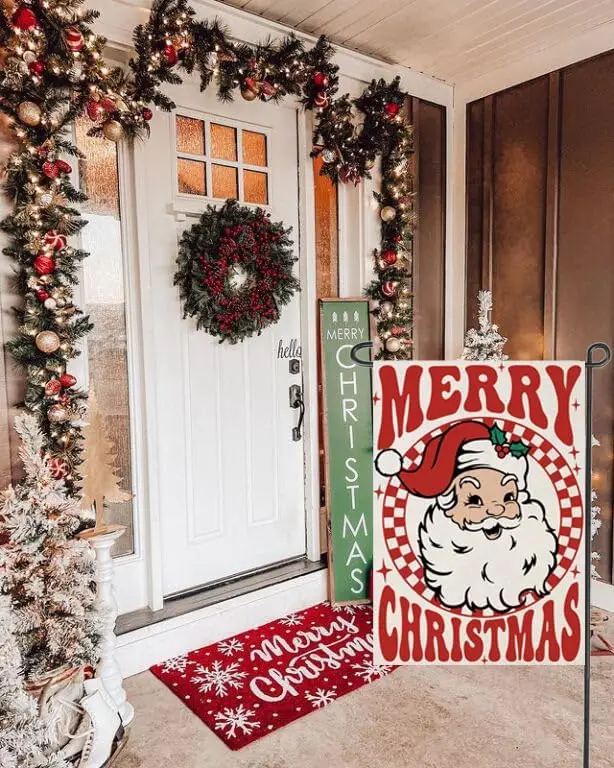 Merry Christmas Garden Flags 12x18 inch Double Sided, Seasonal Xmas Santa Claus Decorations, Small Winter Decor for Yard Out jjp