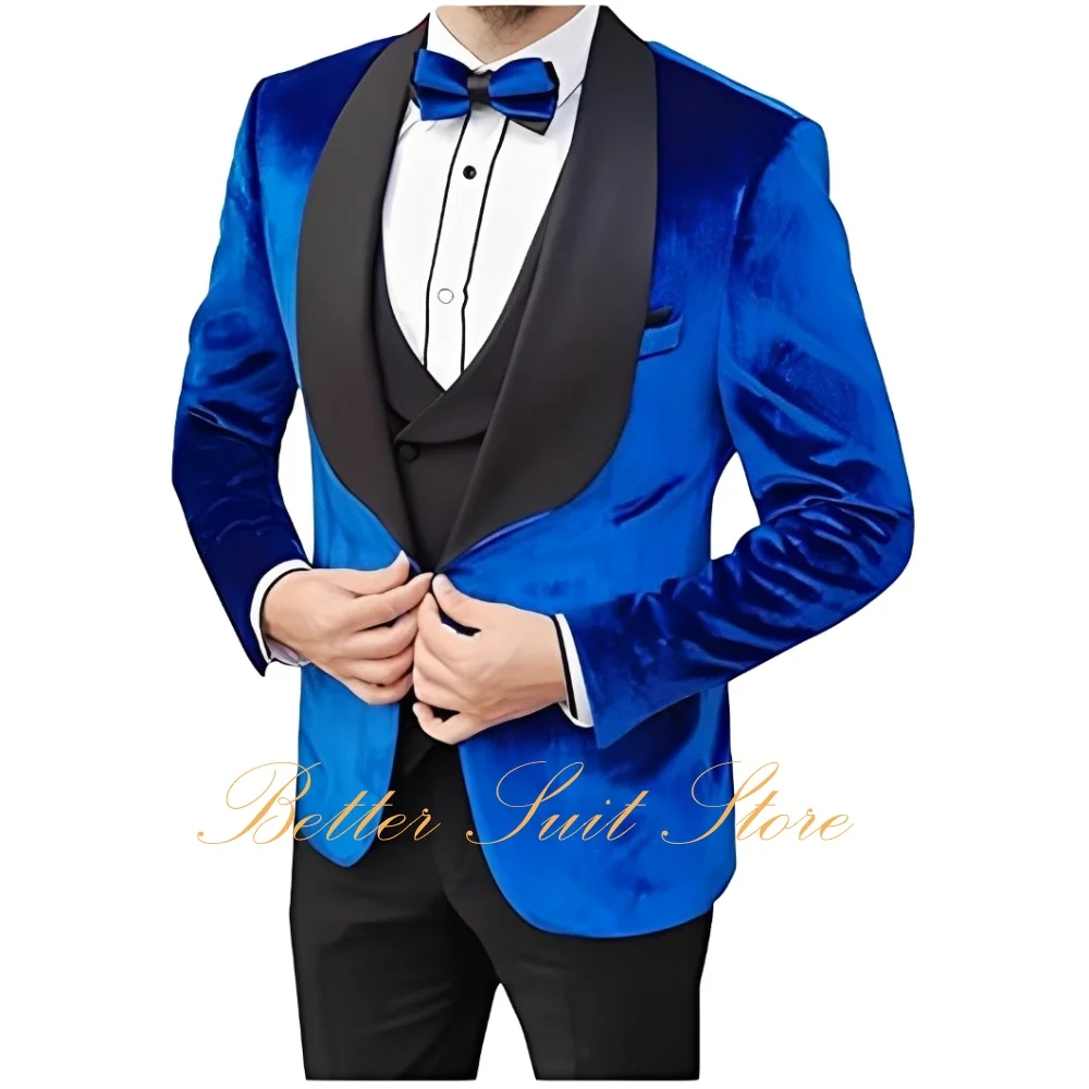 

Мужской костюм, комплект из трех предметов, бархатный пиджак, черный жилет и брюки, пиджак на одной пуговице, свадебные костюмы, смокинги для жениха