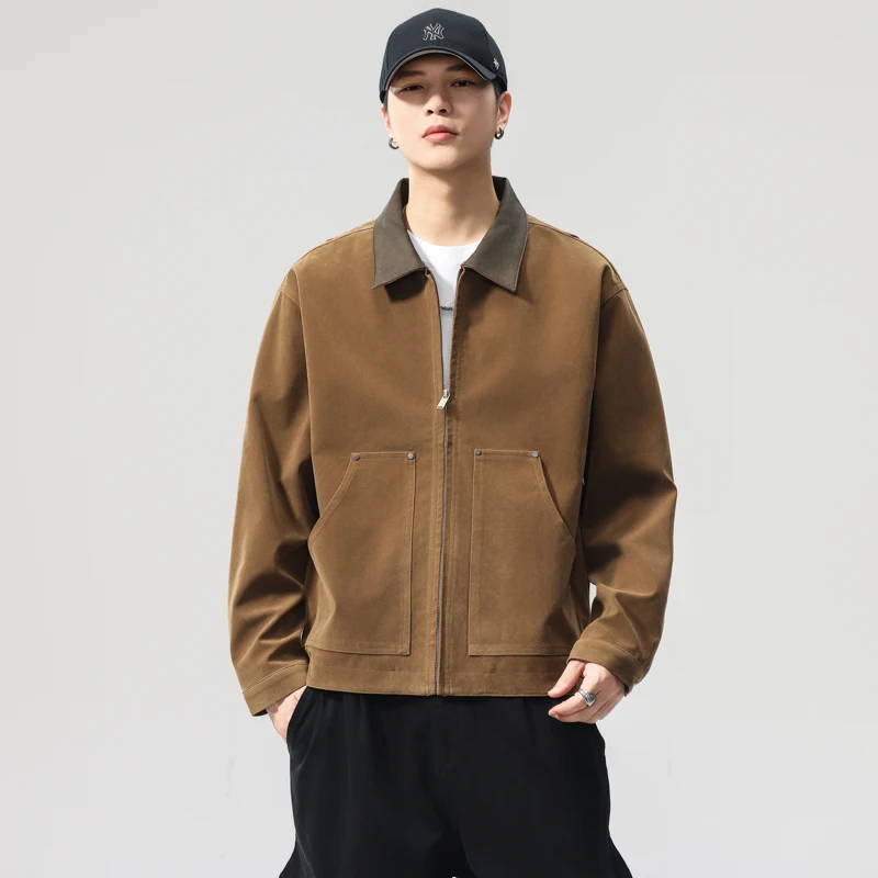 

Autumn Imitation Cow Suede Jacket Men Streetwear Fashion Loose Casual Vintage Cargo Jacket Cityboy Coat Outerwear