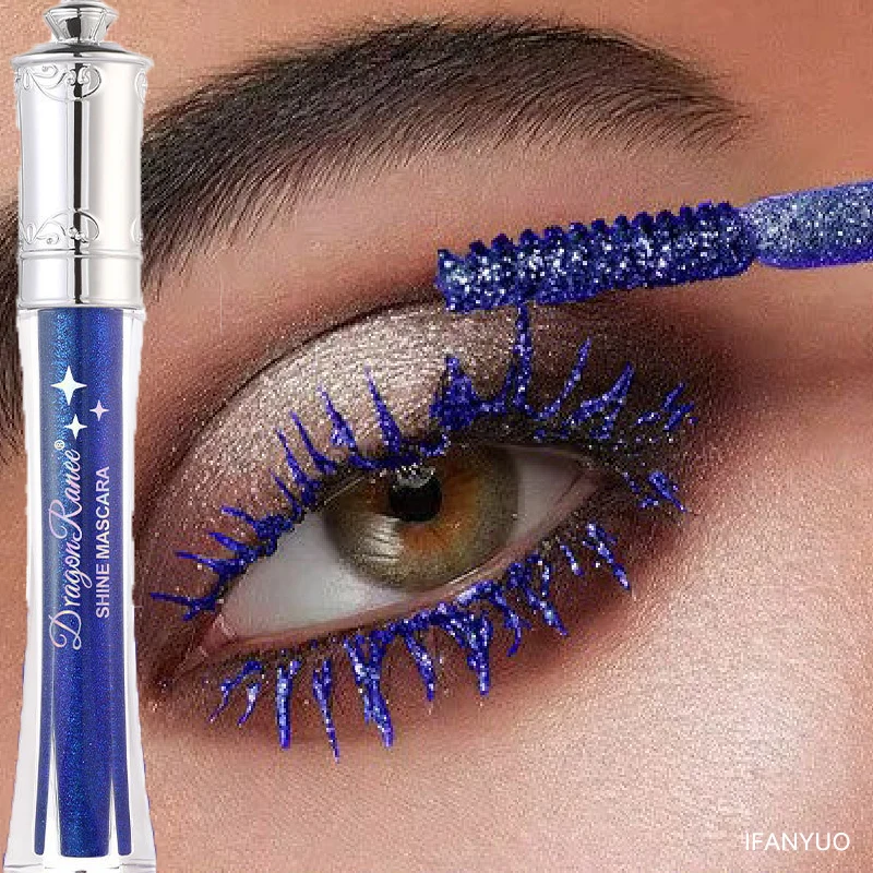 สีดําสีฟ้าเพชรมาสคาร่ากันน้ําที่มีสีสัน SHINY Glitter Eyelashes EXTENSION Quick DRY Curling Shimmer มาสคาร่าแต่งหน้า