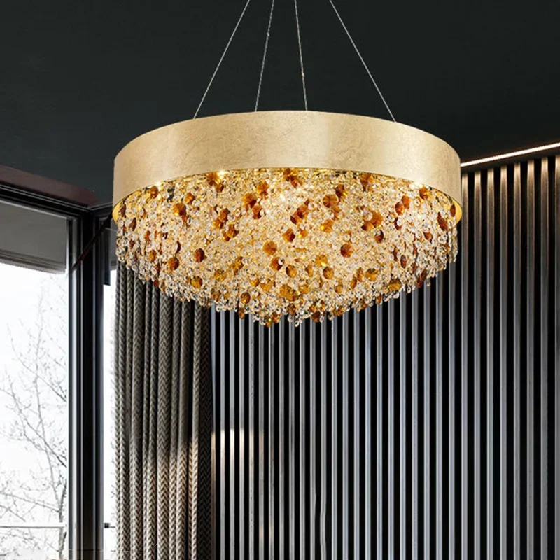 

Modern New Design Circular Crystal Chandelier For Living Room Hotel Lobby Pendant Lamp Rectangular Kitchen Island Lustre Fixture