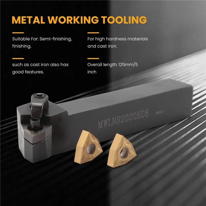 A01F-Set Of 20Mm Lathe Turning Tool Holder MWLNR2020K08 + 10 WNMG0804 Carbide Inserts