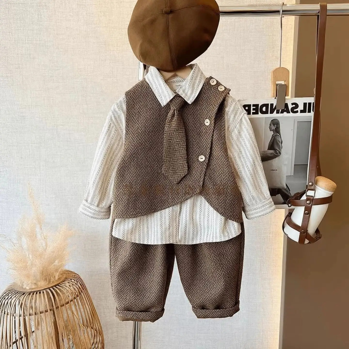 Boys Spring Autumn 3 Piece Set Kids Gentleman Vest Shirt Pants Outfit Toddler Formal Waistcoat Trousers Suit Children Clothing