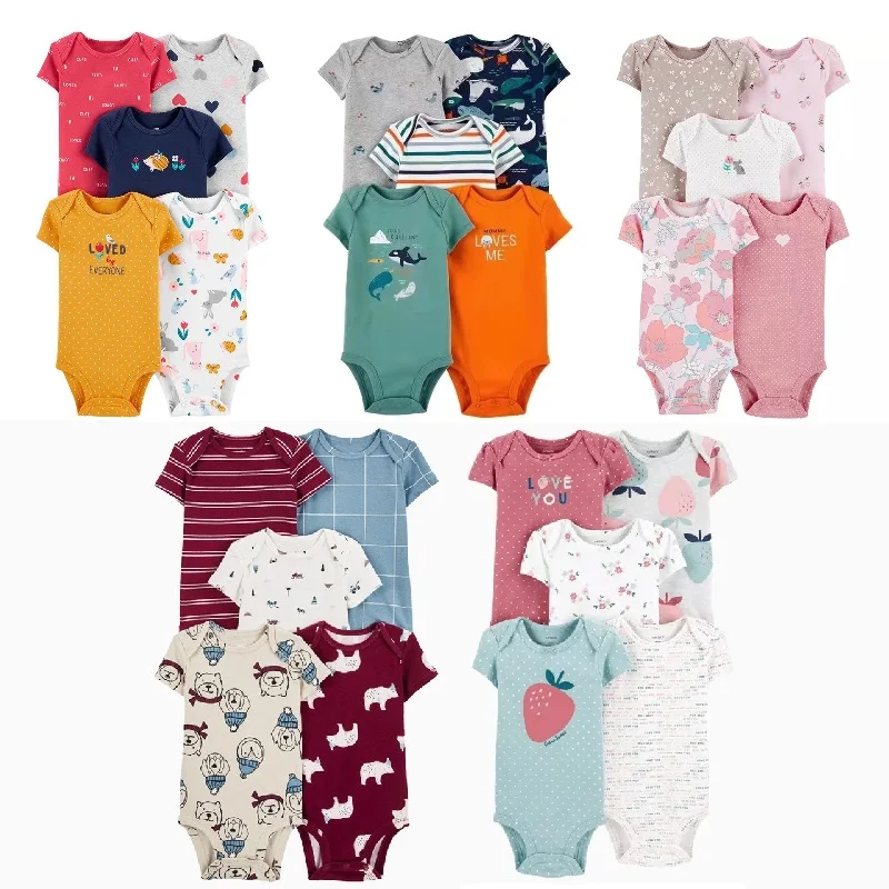 Newborn Baby Girl Boy Clothes Summer Short Sleeve 100% Cotton Baby Romper Toddler Kids Bodysuit Children\'s Overalls 5 PCS/LOT