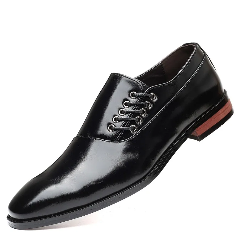 

2025 New Men's Large Size Business Shoes Fashion Low-top Side Lace Up Mens Flat Heels Wedding Party Office Leather Casual Shoes