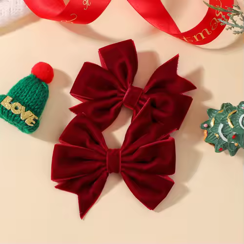 2pcs/set Handmade Velvet Bow Hair Clips for Baby Girls Vintage Christmas Red Green Bowknot Hairpins Barrette Hair Accessories - Image 16