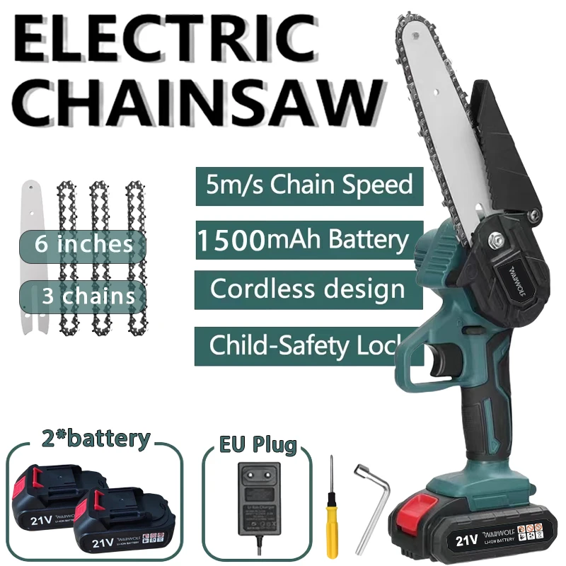 6 Inch Chain Saw Cordless Electric Saw for Makita 21V Battery Handheld Garden Logging Chainsaw Wood Cutting Power Tool