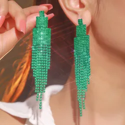 Fashionable Shiny Rhinestone Long Tassel Earrings