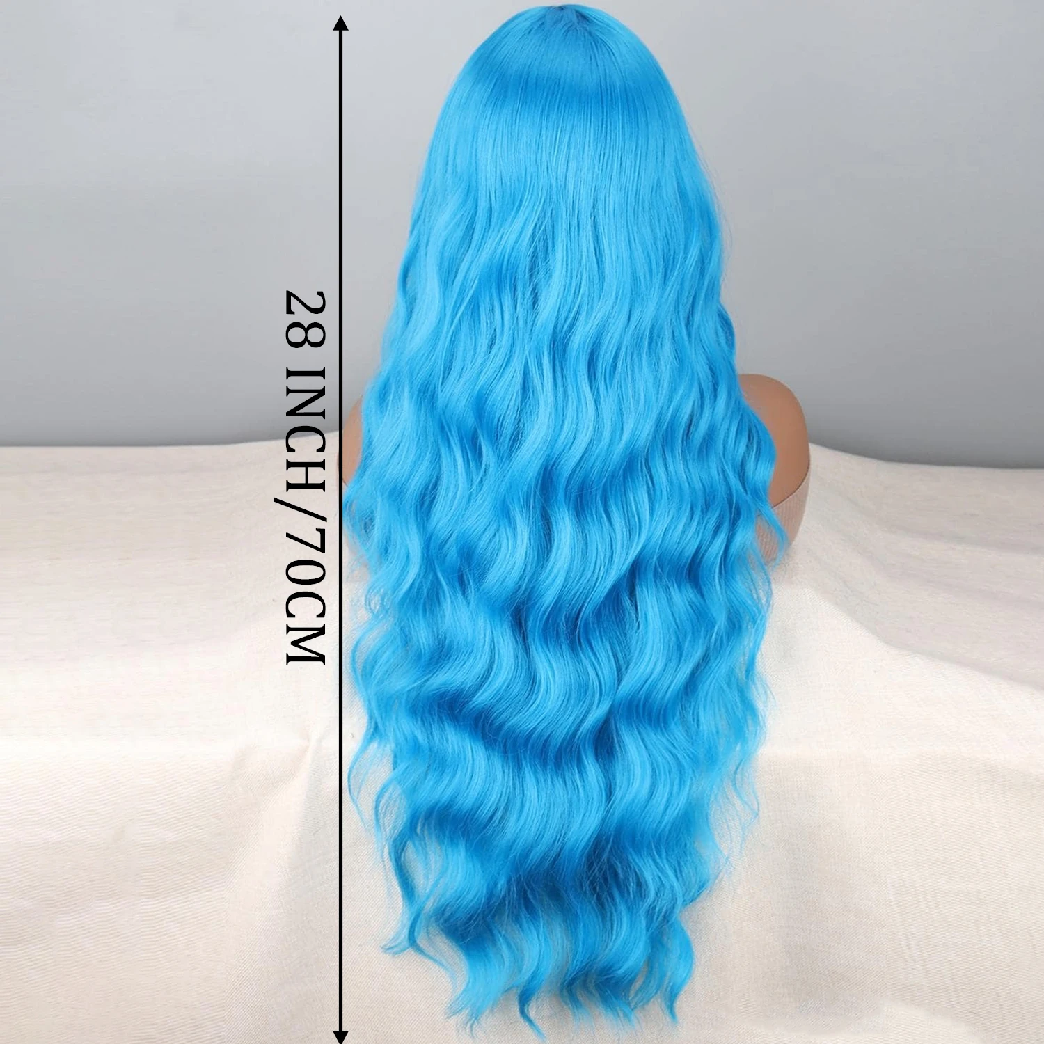 Blue Long Wave Wig Synthetic High Heat Resistant Material Daily Wear Wig Cosplay Wig