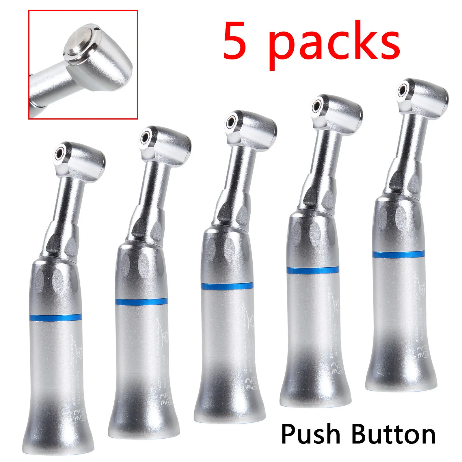 

5PCS NSK Style Dental Slow Low Speed Handpiece Contra Angle Push Button E-Type Attach