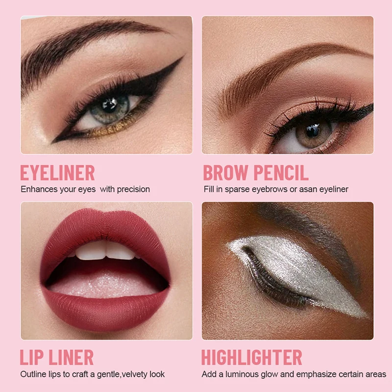 ปากกาแต่งหน้า 4-in-1 ปากกาแต่งหน้า 4-in-1 4-in-4 Lip Liner Highlighter ดินสอเขียนคิ้ว