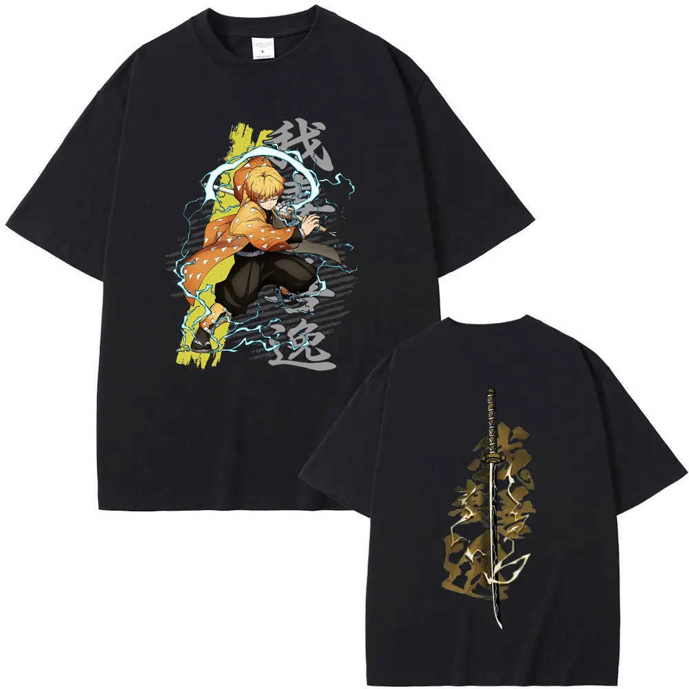 

Anime Demon Slayer Agatsuma Zenitsu Double Sided Print T Shirts Summer Men Women Cartoon Fashion Oversized Short Sleeve T-shirt
