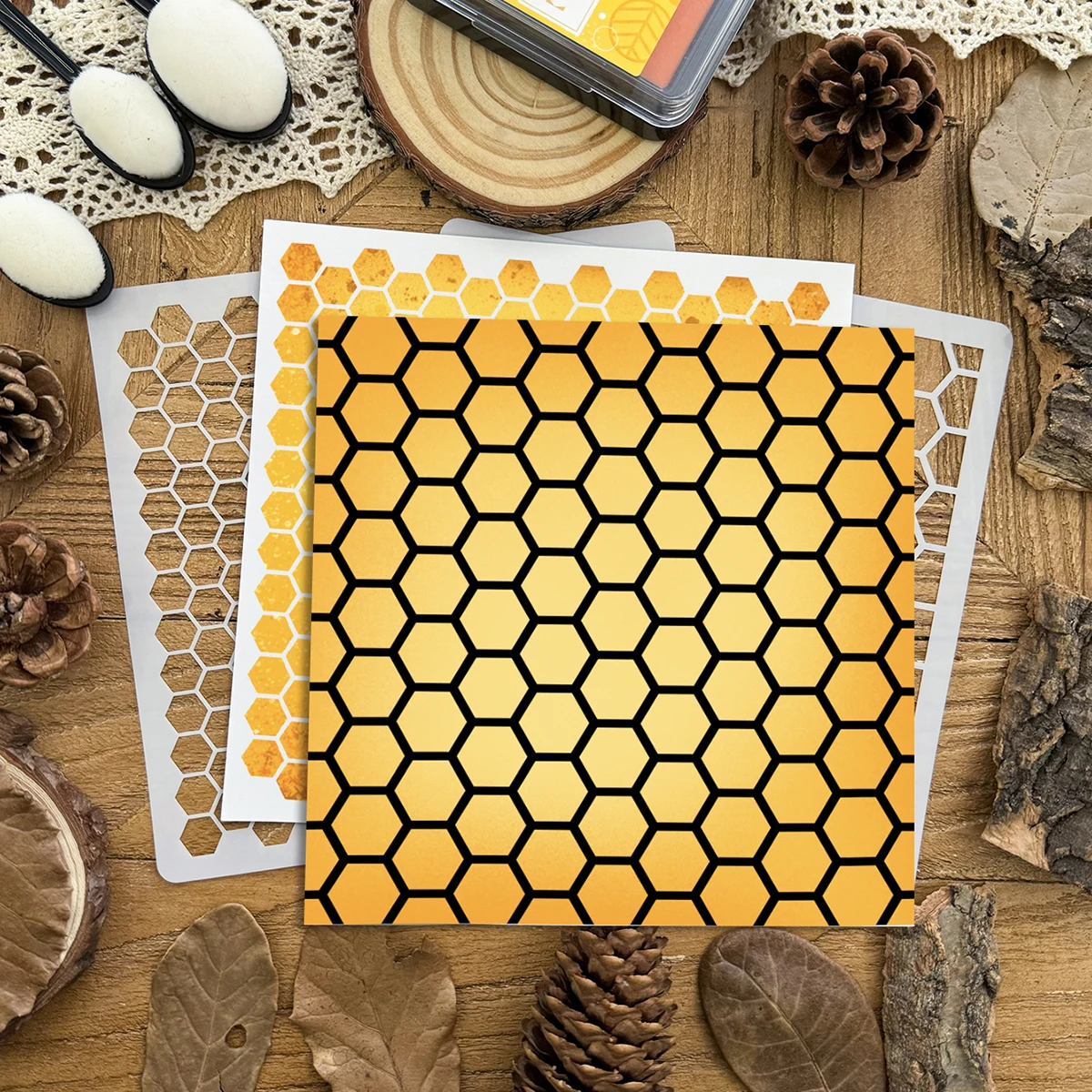 2pcs/6x6in Hexagonal Honeycombs Bees DIY Layering Stencils Painting Scrapbook