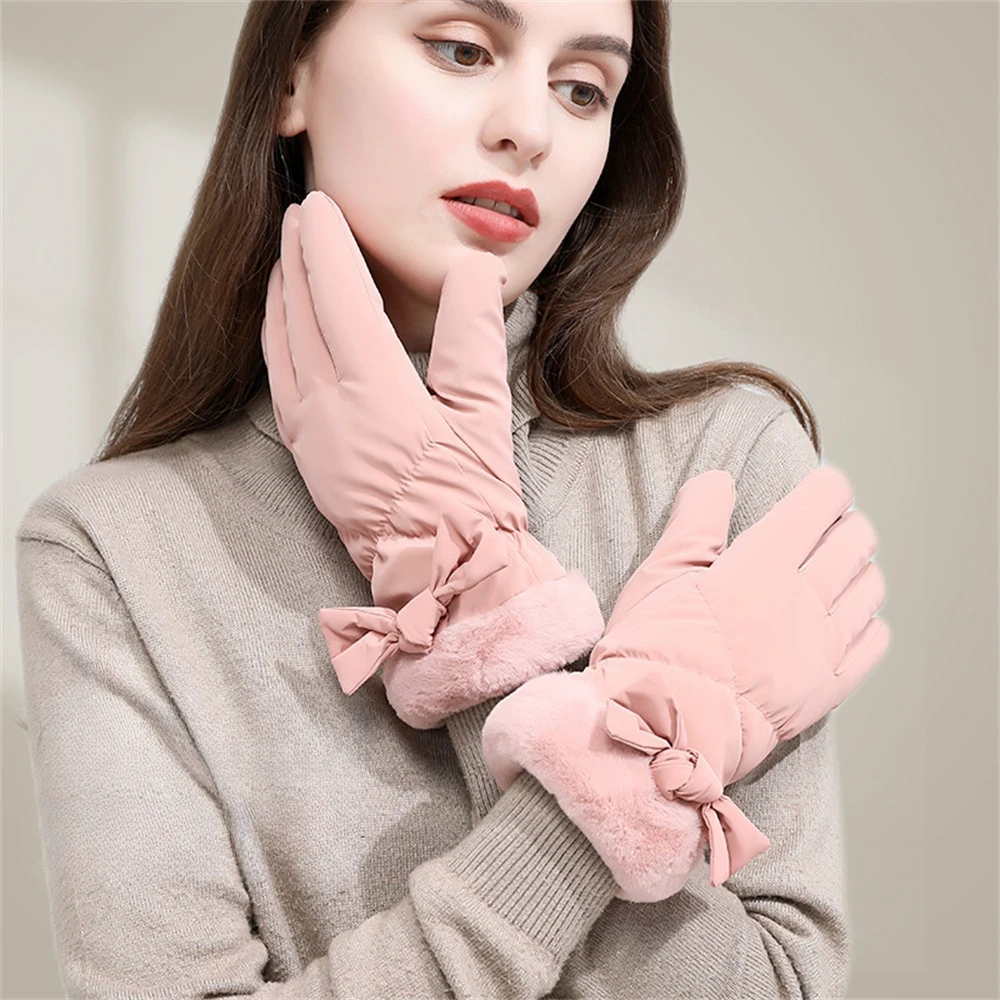 Winter Waterproof Warm Gloves Women's Bowknot Gloves Outdoor Riding Touch Screen Windproof Gloves Ski Gloves Christmas Gift 2024