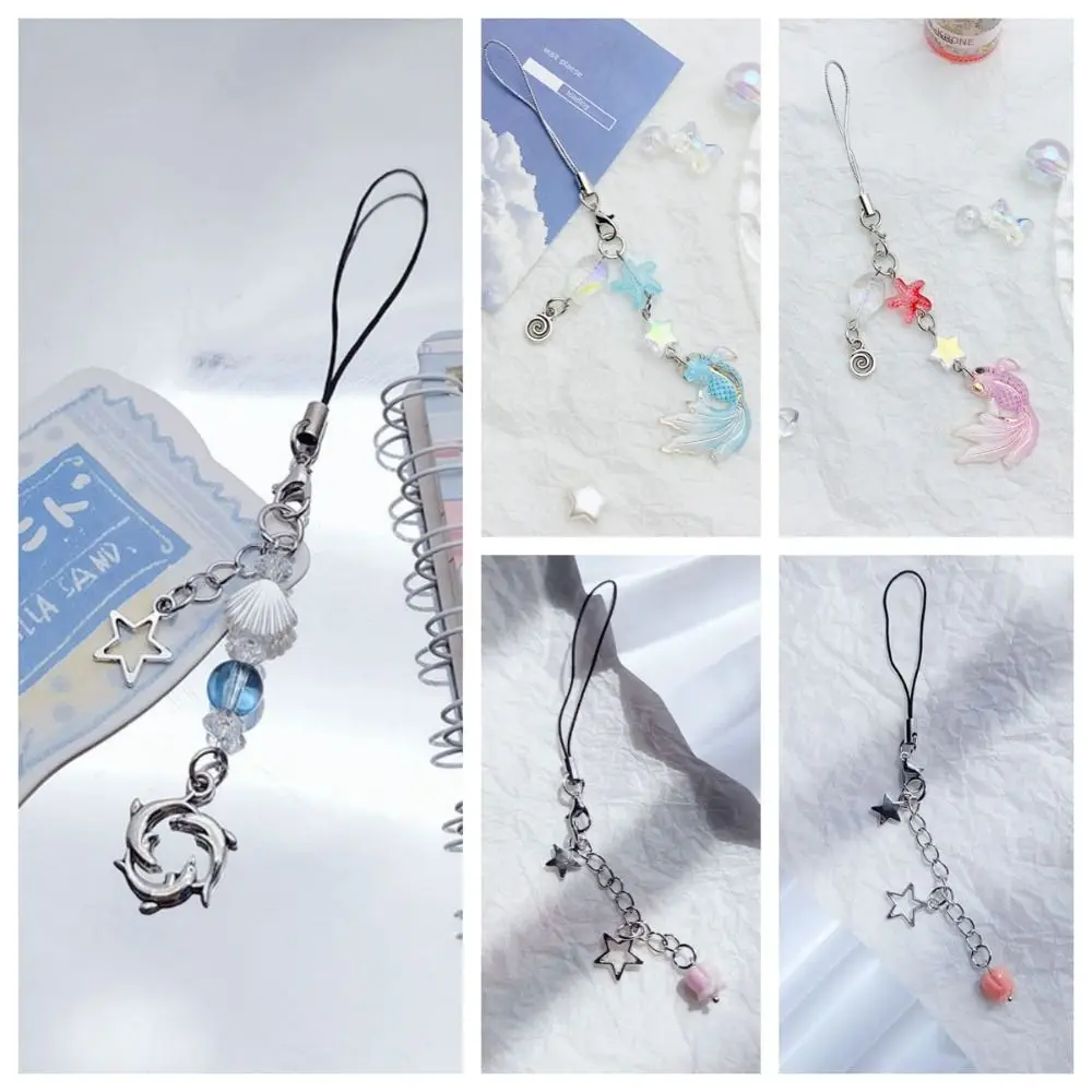 Acrylic Koi Star Phone Charm DIY Handmade Beaded Shell Dolphin Mobile Phone Chain Hanging Cord Short