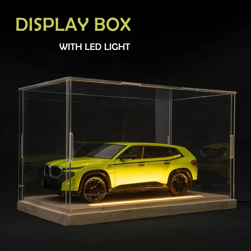 Acrylic Display Box with LED Light Suit for 1/32 Scale 1/24 Scale Car Model Wood Transparent Dust Proof Storage Holder