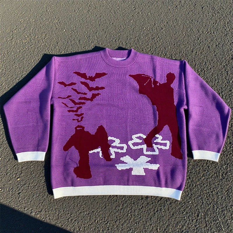 Y2k neuer High-Street-Pullover im dunklen Stil, personalisierbar, Kontrastfarbe, Gothic-Stil, Fledermaus-Strickpullover, trendiger, cooler, vielseitiger Pullover