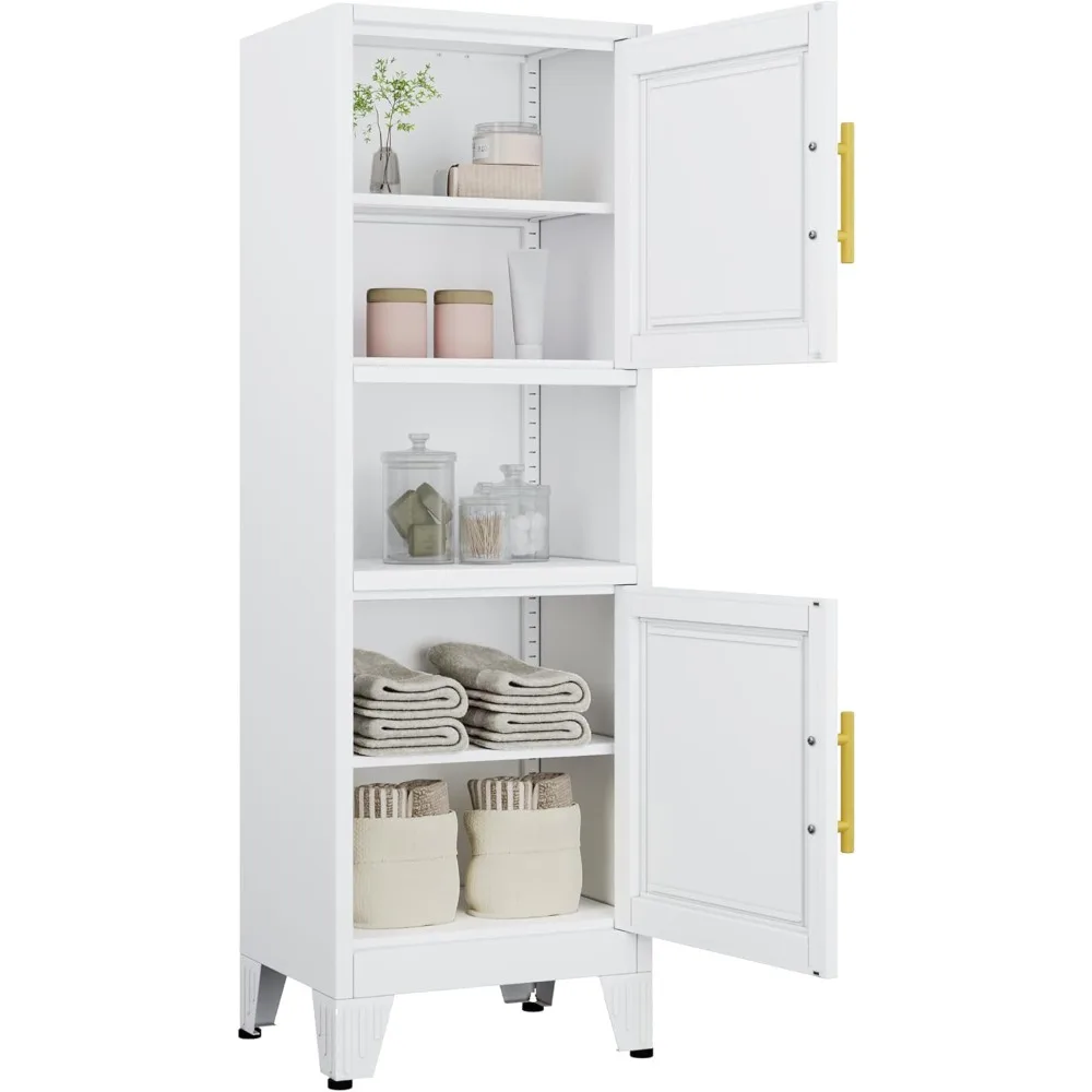 

48 Metal Bathroom Storage Cabinet, Kitchen Pantry Storage Cabinet with 2 Doors and Adjustable Shelves, Steel Corner Floor File