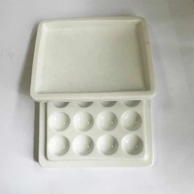 12 Holes Ceramic Palette with Cover Porcelain Mixing Watering Moisturizing Plate