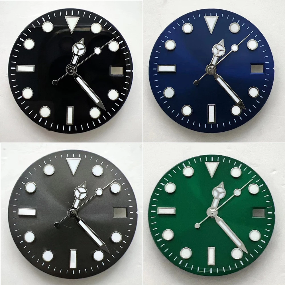 29mm Watch Dial + Watch Hands for NH35 Movement Blue Luminous Dials Green Luminous Pointers Spare Part