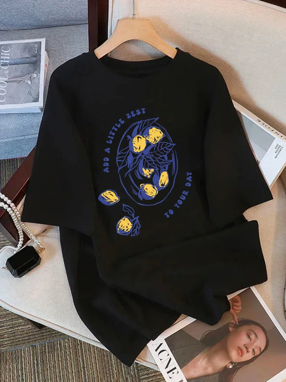 Add A Touch of Summer To Your Day Lemon Print Shirt Comfortable and Soft Crew Neck T-Shirt Casual Wear Women's Clothing Y2K Top