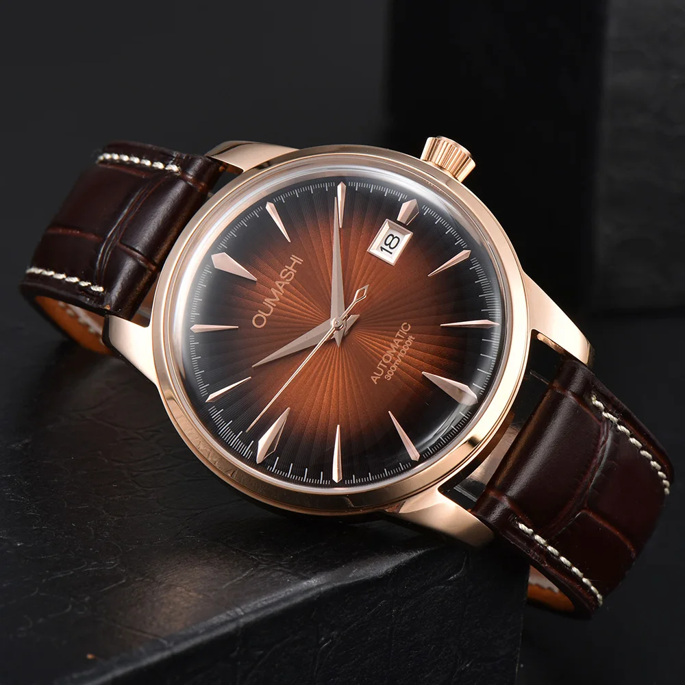 ค็อกเทลนาฬิกา 40.5 มม.นาฬิกาอัญมณี Series NH35 อัตโนมัตินาฬิกาผู้ชาย 10ATM Mineral Glass สายหนังกันน้ํา