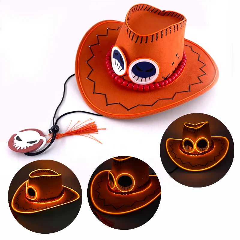 Firefist Ace colorful pirate hat yellow Portgas D Ace costume hat anime cos cowboy hat for Halloween cosplay hat props image 6