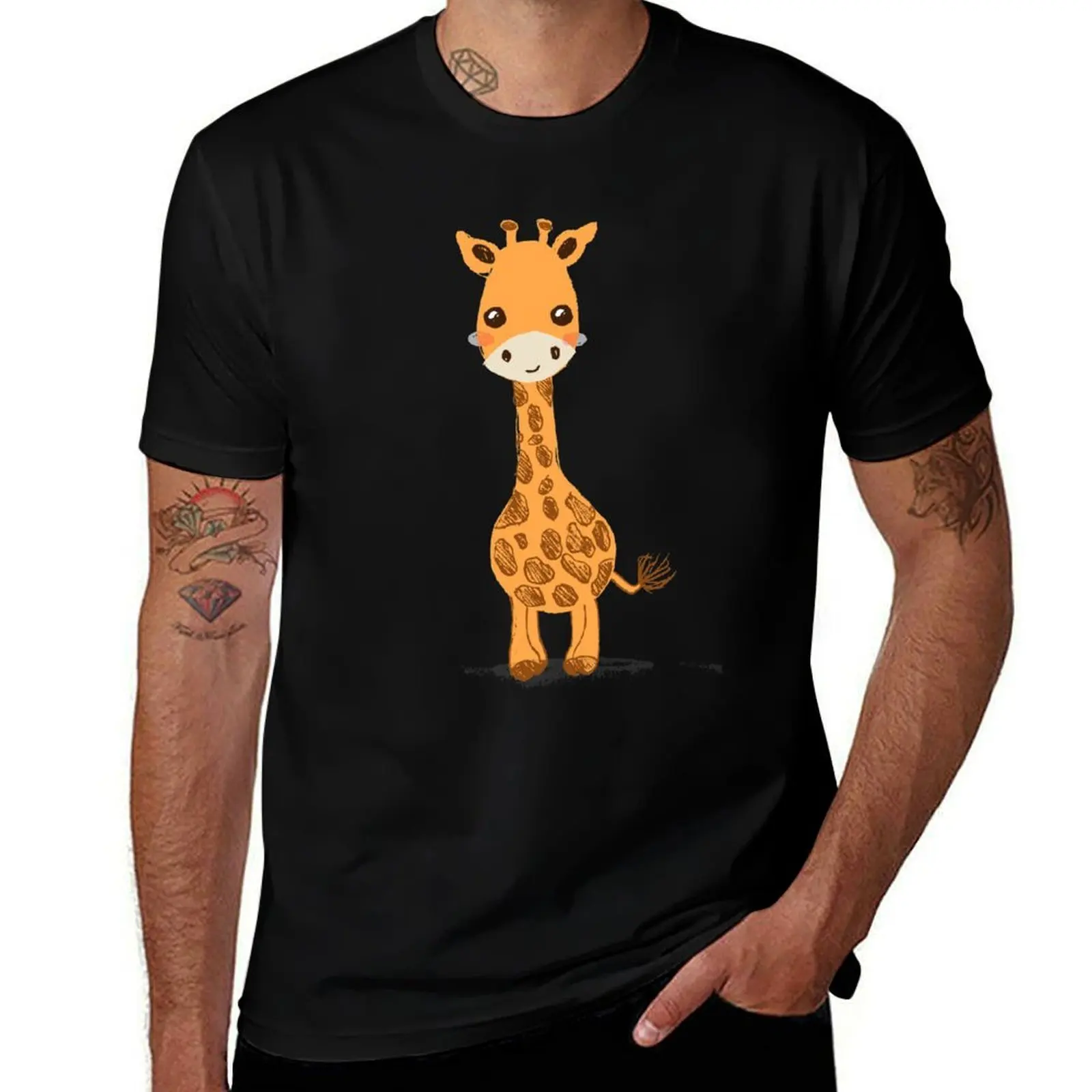 

brand shirts 100% luxury giraffe drawn Hand quality cotton high slim fit shirts shirts t man cute for man t t man T-Shirt