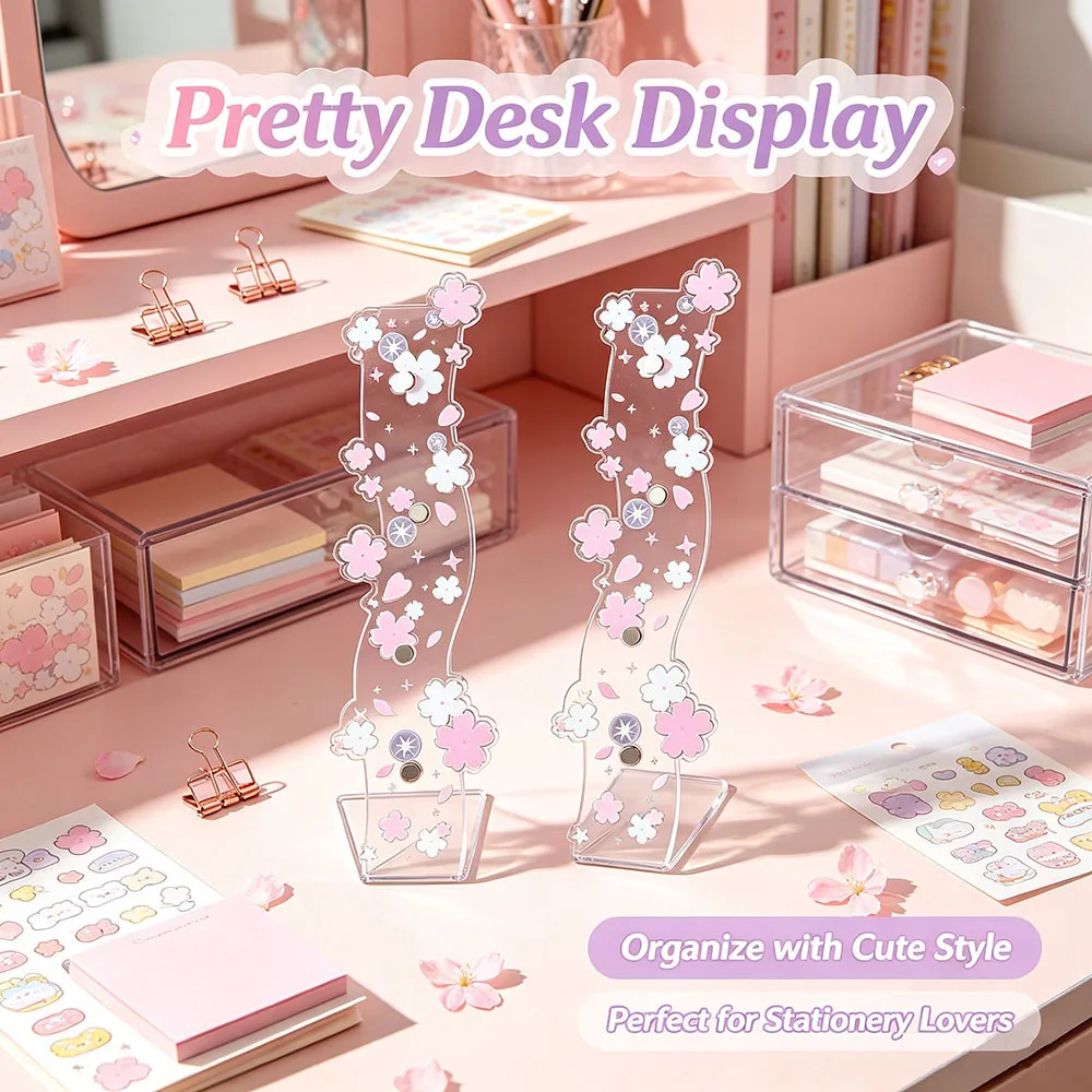 Anime Pin Display Frame, Magnetic Wavy Acrylic Badge Stand for Buttons, Desk Collection Photography Prop