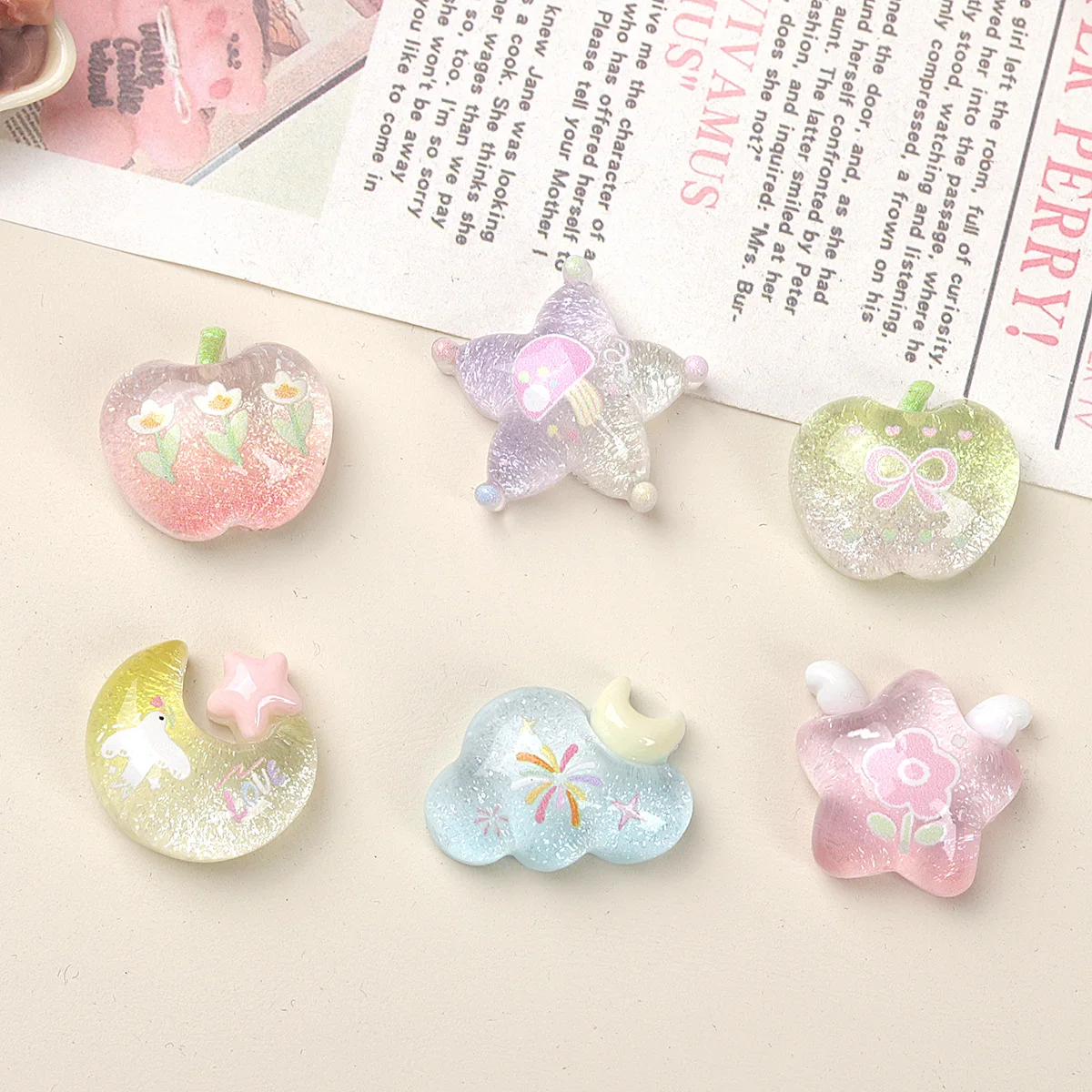 

6Pcs Cartoon DIY Resin Accessories Cute Chubby Weather Cream Glue Hair Clips Phone Cases Shoe Buckles Keychains Pendants