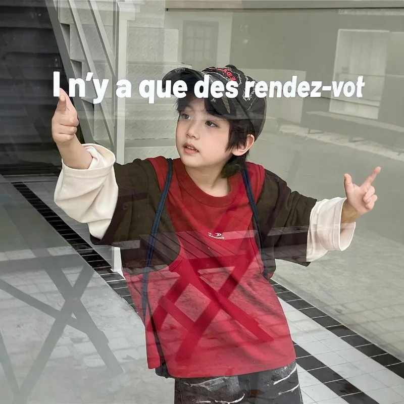 Boys Shirts 25 Autumn Korean Style Childrens Clothes Patchwork Super Soft Comfortable Fake Two Piece Long Sleeve Top