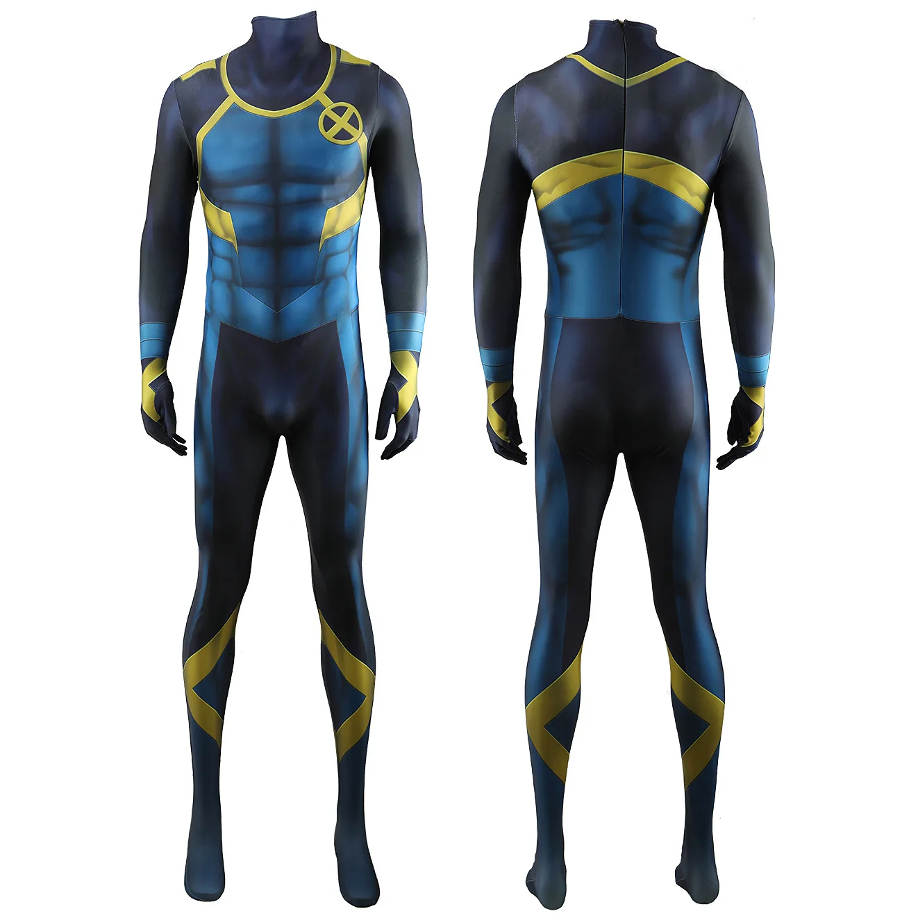 Cyclops X Cosplay Costume 3D Printed Superhero Cyclops X Blue Version Costume Spandex Outfit Halloween Costume Bodysuit Adult