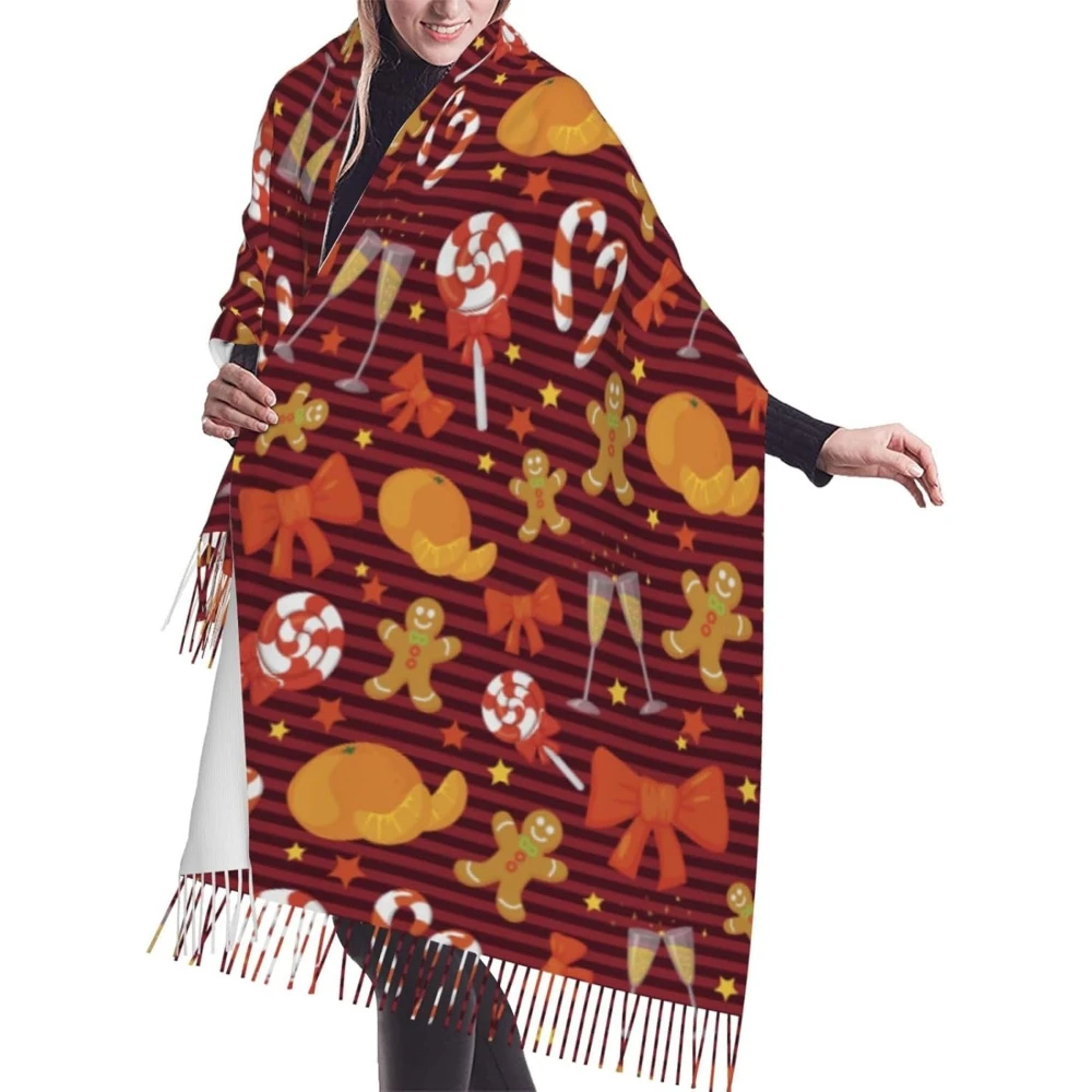 

С Рождеством шарфы для женщин, мягкие шарфы-шали, длинные накидки, женский легкий шарф с кисточками