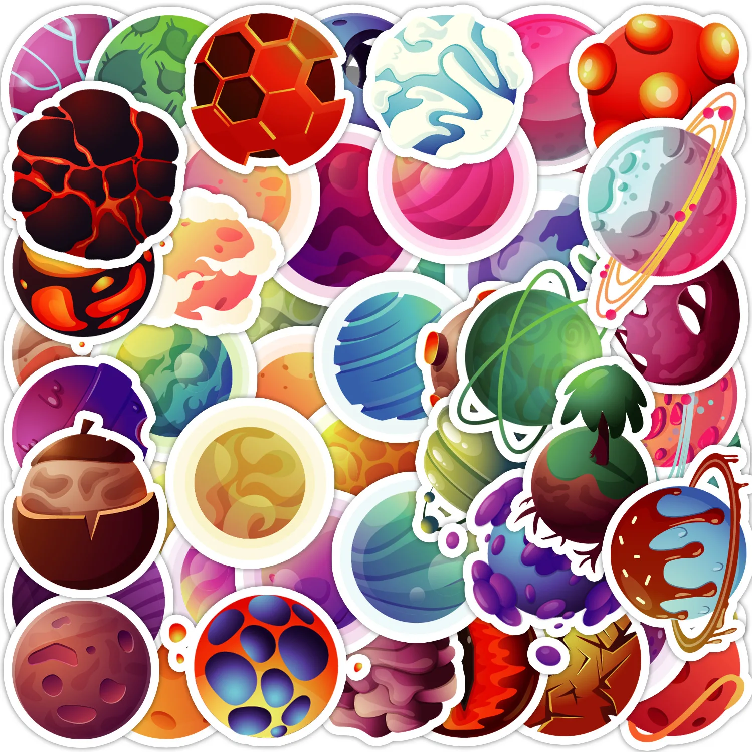 

50Pcs Cartoon Color Planet Series Stickers Suitcase Phone Case Water Bottle Waterproof Decoration Diy Sticker Packs
