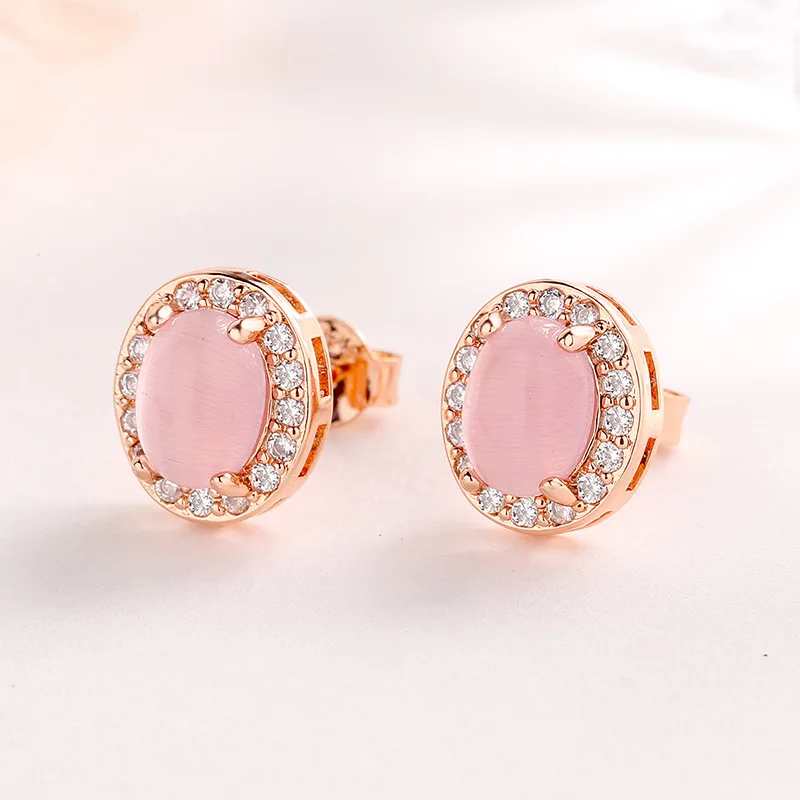 HuiSept Women Earrings 925 Silver Jewelry with Rose Quartz Zircon Gemstone Stud Earring for Girl Wedding Party Gift Accessories image 2