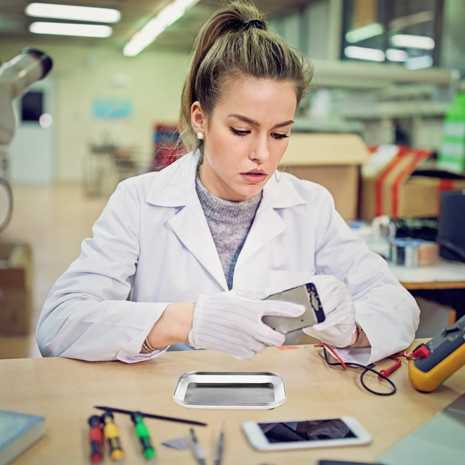 Soporte magnético para teléfono, bandeja de herramientas de reparación de automóviles, organizador de tornillos magnéticos automotrices cuadrado, trabajo