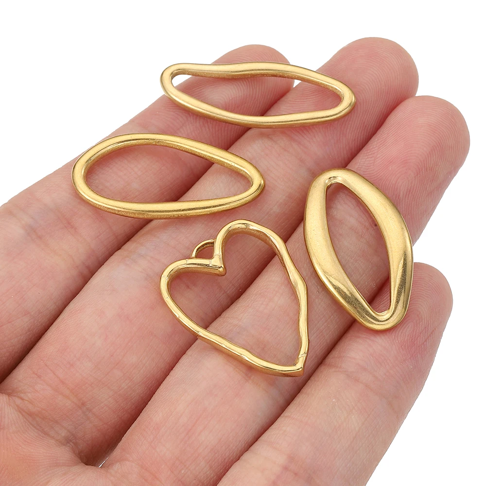 5pcs Stainless Steel Irregular Earrings Heart Gold Color Bezel Blank Charms Pendants for DIY Jewelry Making Accessories