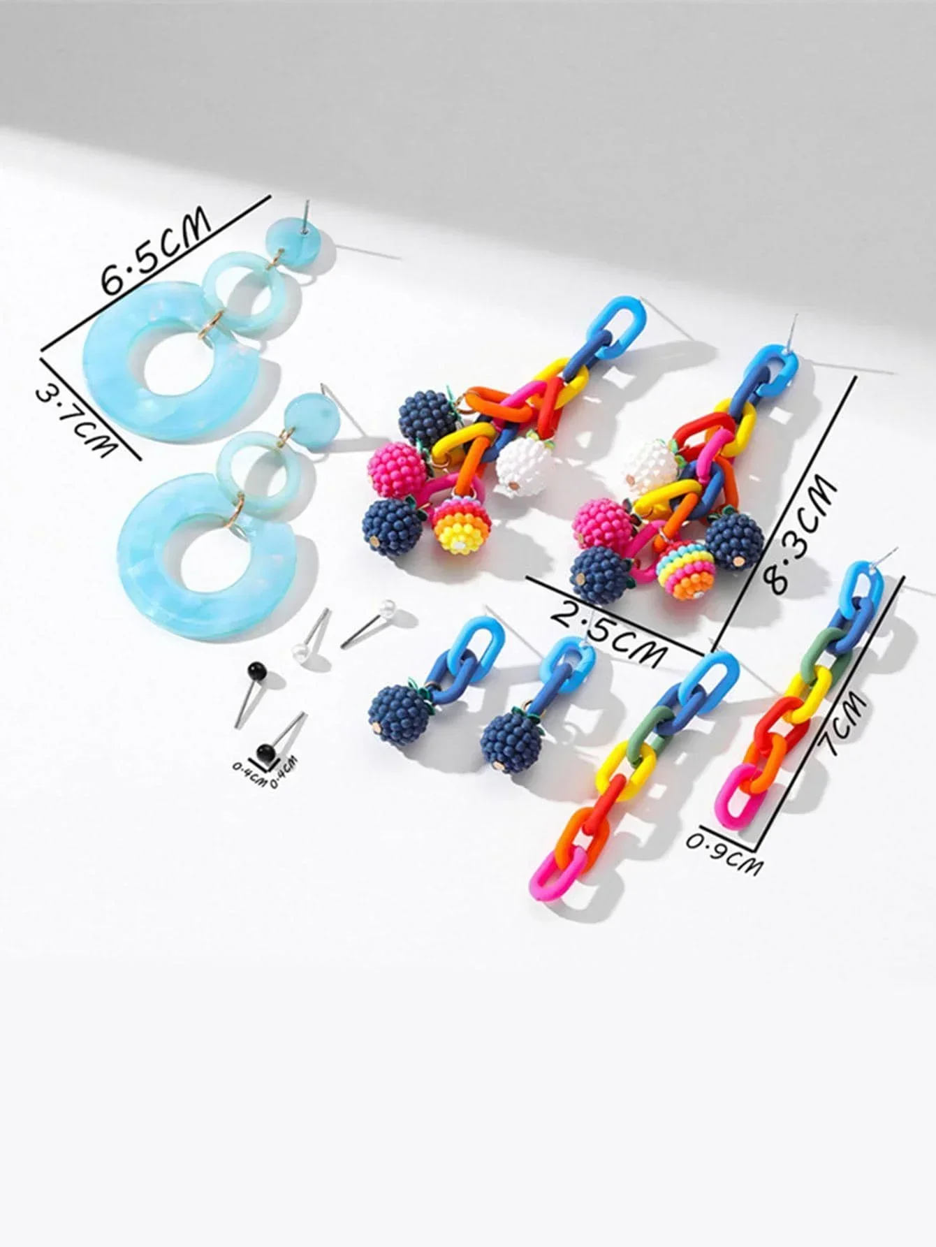 6pairs 1 Card Fashion Colorful Acrylic Ball Drop Earrings for Women Blue Acrylic Geometric Jewelry Set