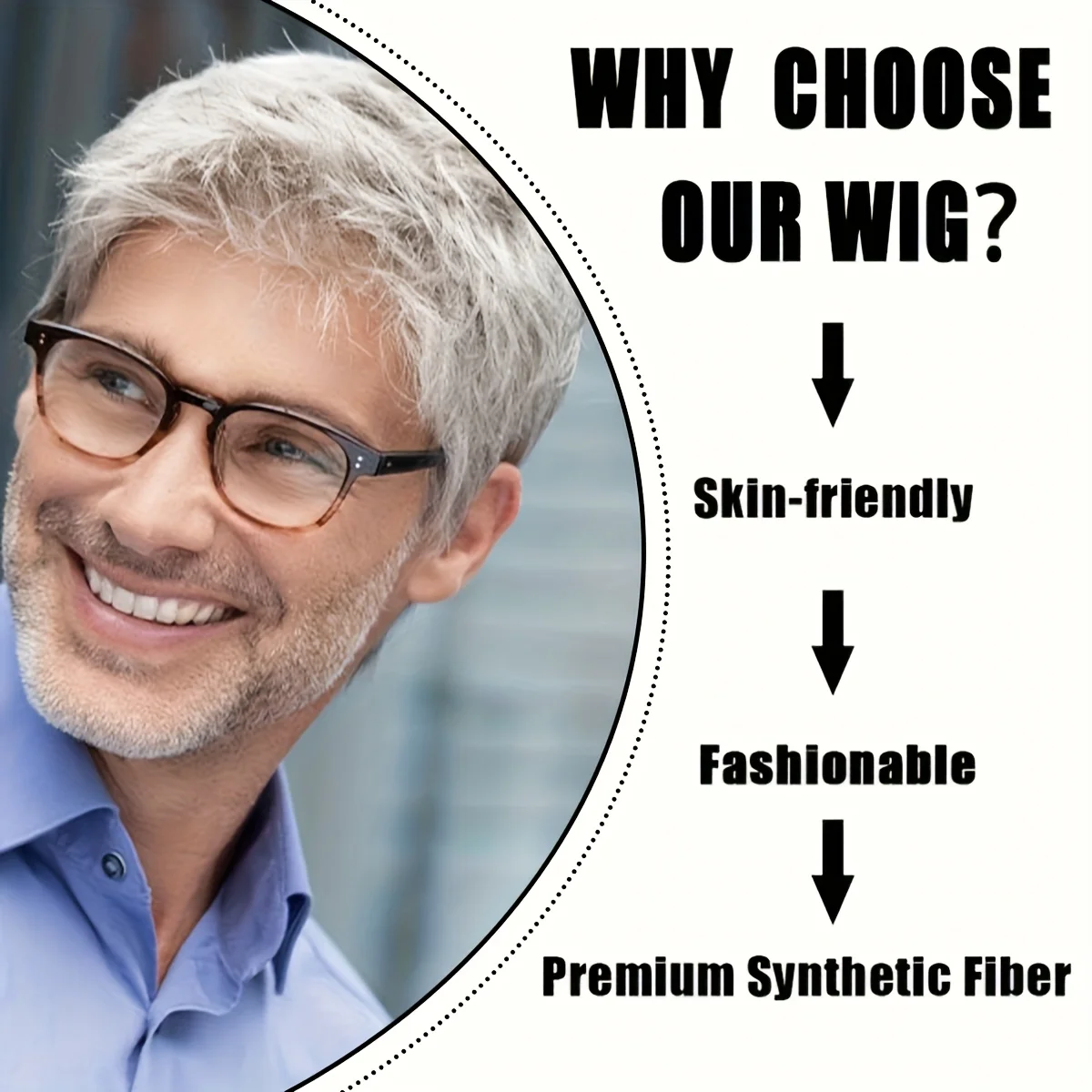 باروكة صناعية كاملة مقاومة للحرارة بطبقات باللون الرمادي الفضي للرجال - باروكة قصيرة كاملة الرأس للارتداء اليومي