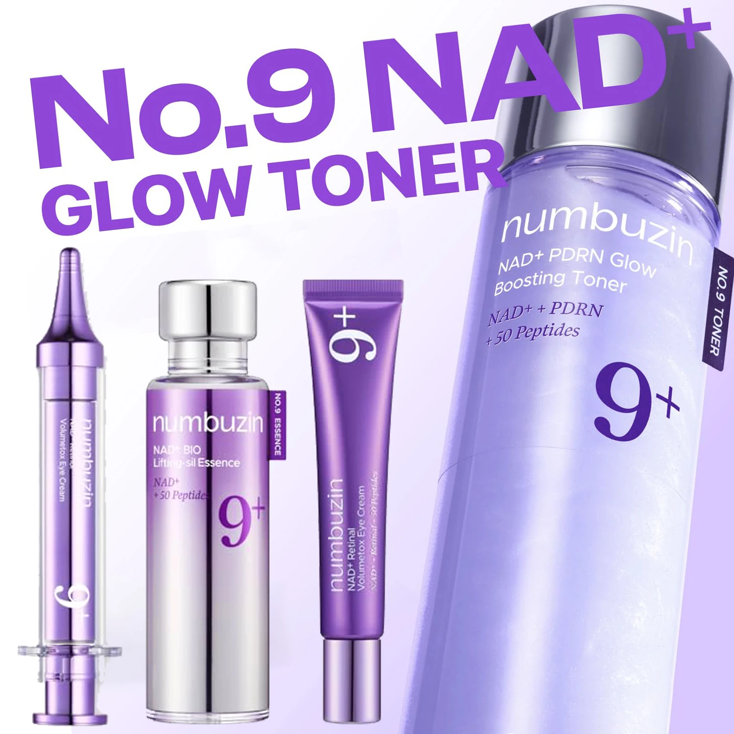 Numbuzin No.9 NAD+ Retinol Eye Cream Toner, Essence Serum Glow Boosting Set Firming & Wrinkle Care Glowing, Firming, Hydrating